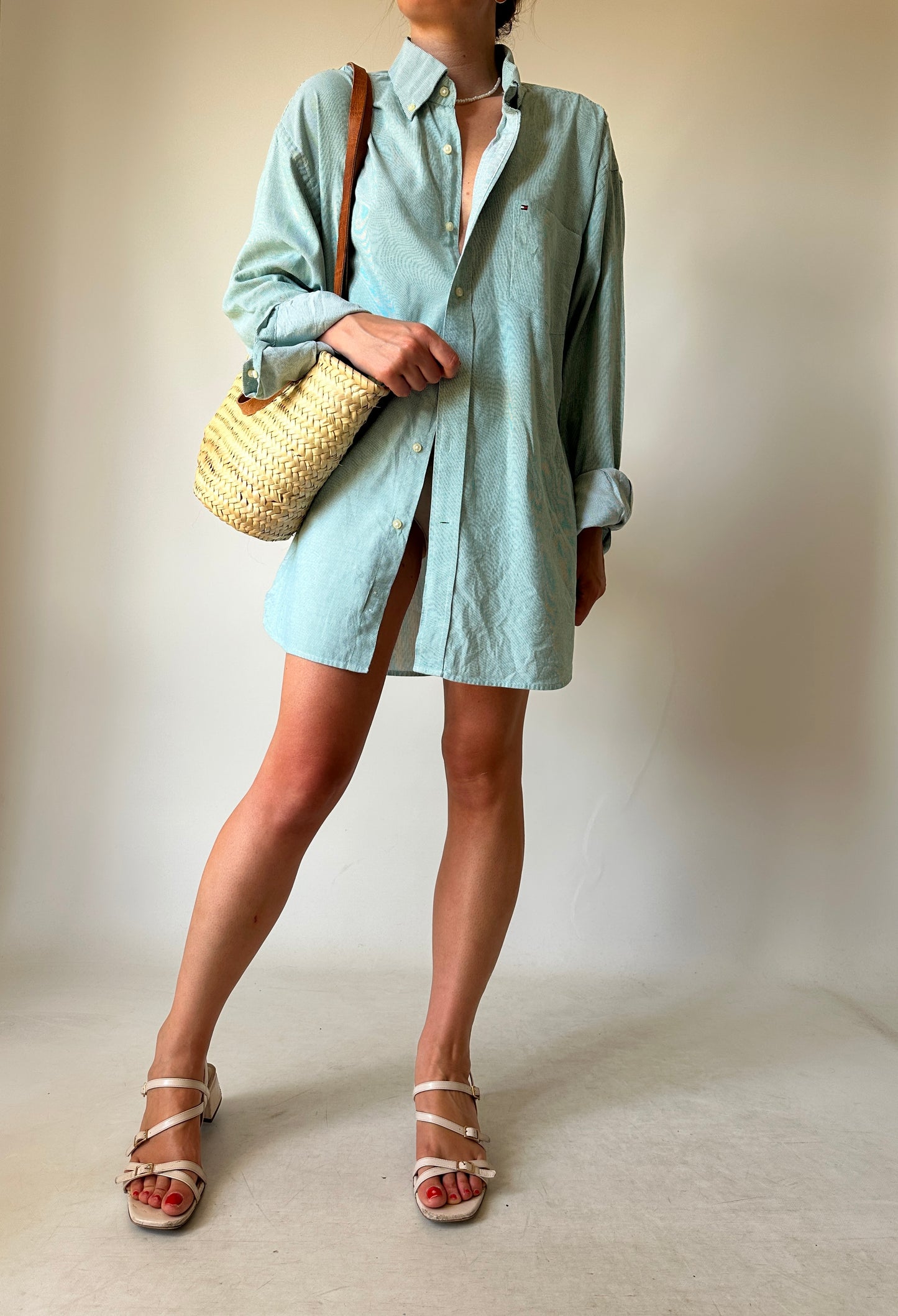 TOMMY HILFIGER oversize striped green shirt