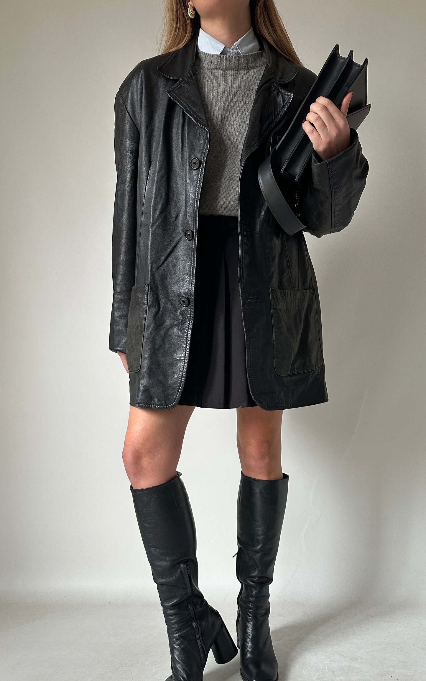 Minimal spring leather jacket