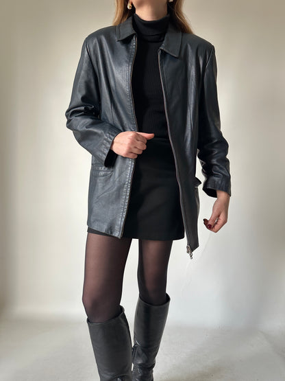 Minimal navy leather jacket