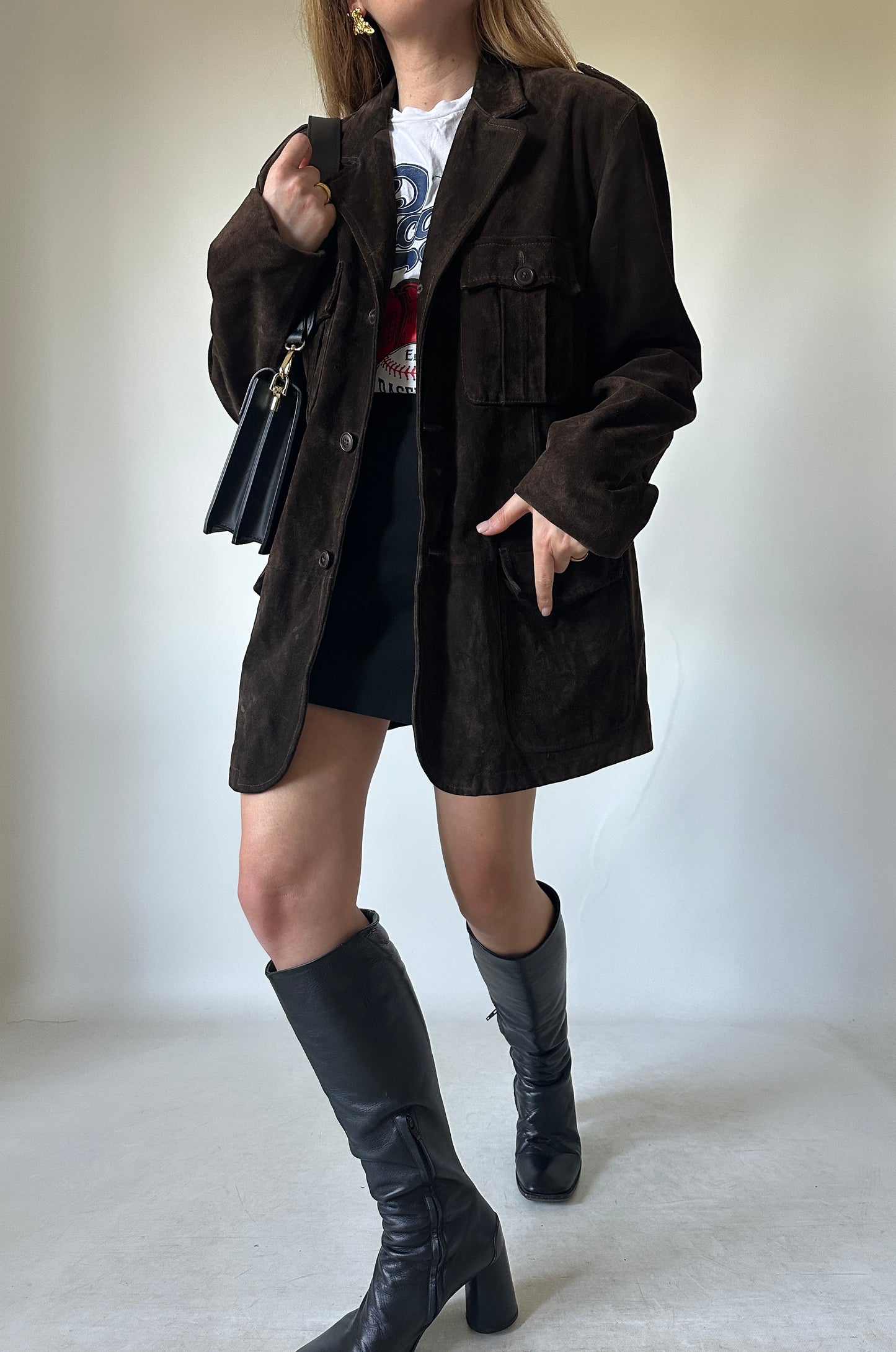 Giacca in suede cioccolato sfoderata