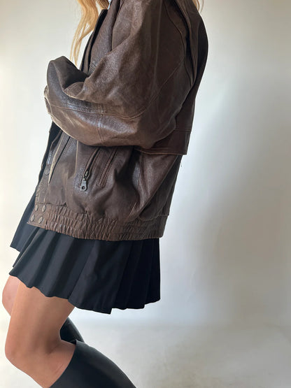 Unique chocolate distressed bomber