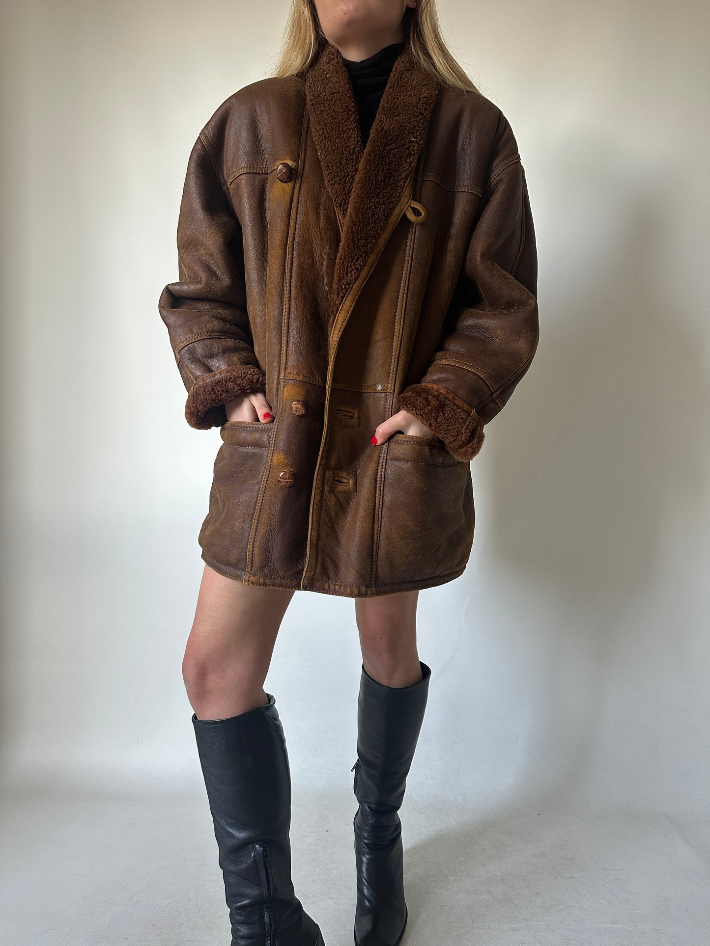 Unique distressed brown Shearling