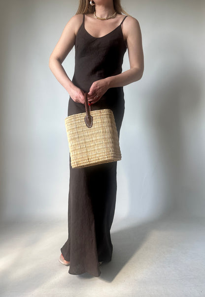 Dreamy chocolate long linen dress
