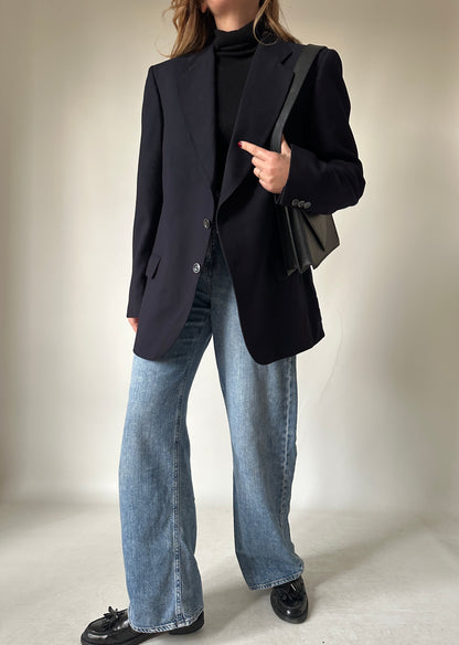 Minimal navy virgin wool blazer