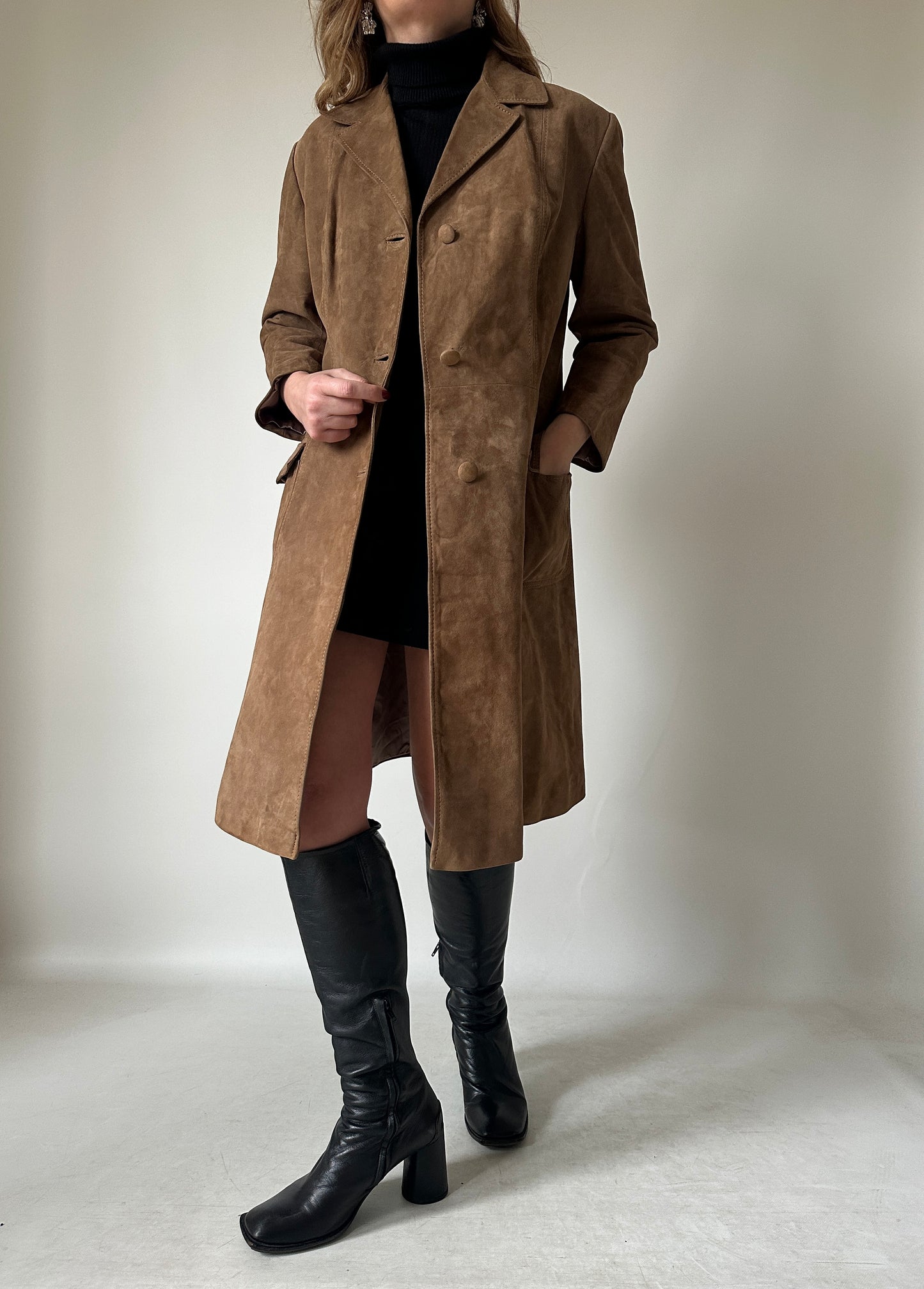 Long suede petite trench