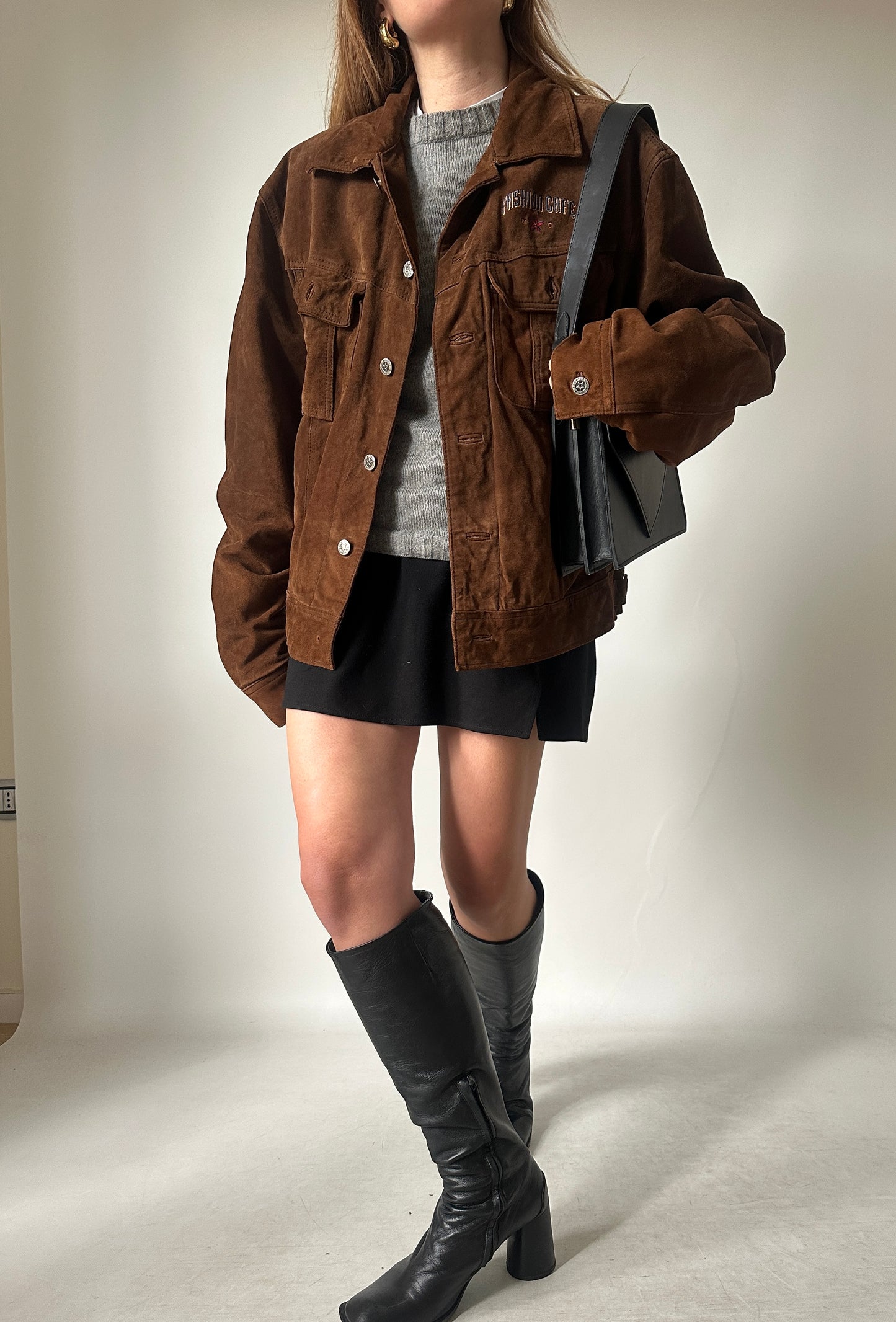 Casual chocolate suede bomber