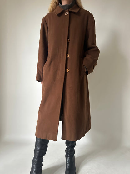 Long chocolate wool and cachemire coat