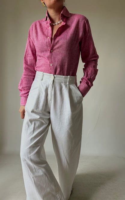 Tailored 100% linen pink shirt