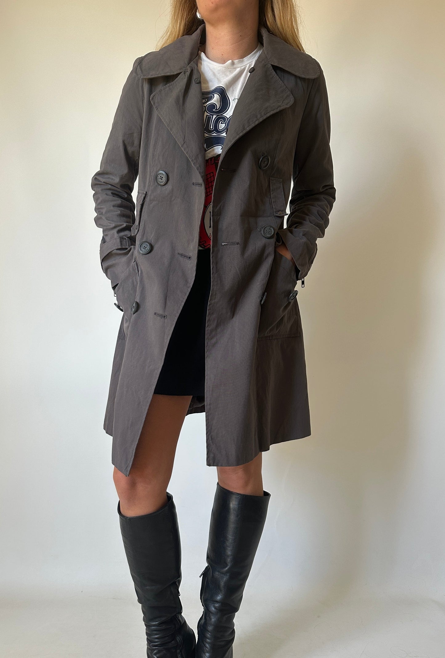 Grey slim cotton trench