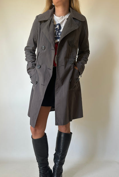 Grey slim cotton trench