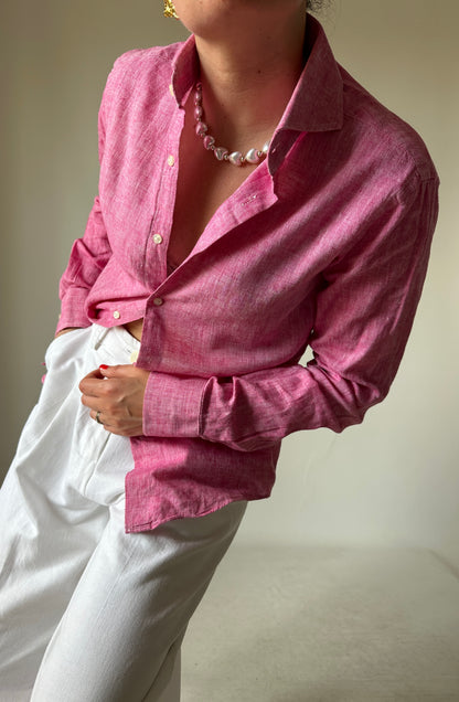 Tailored 100% linen pink shirt