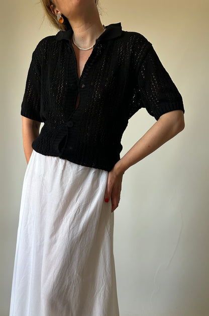 Cardigan traforato in cotone nero