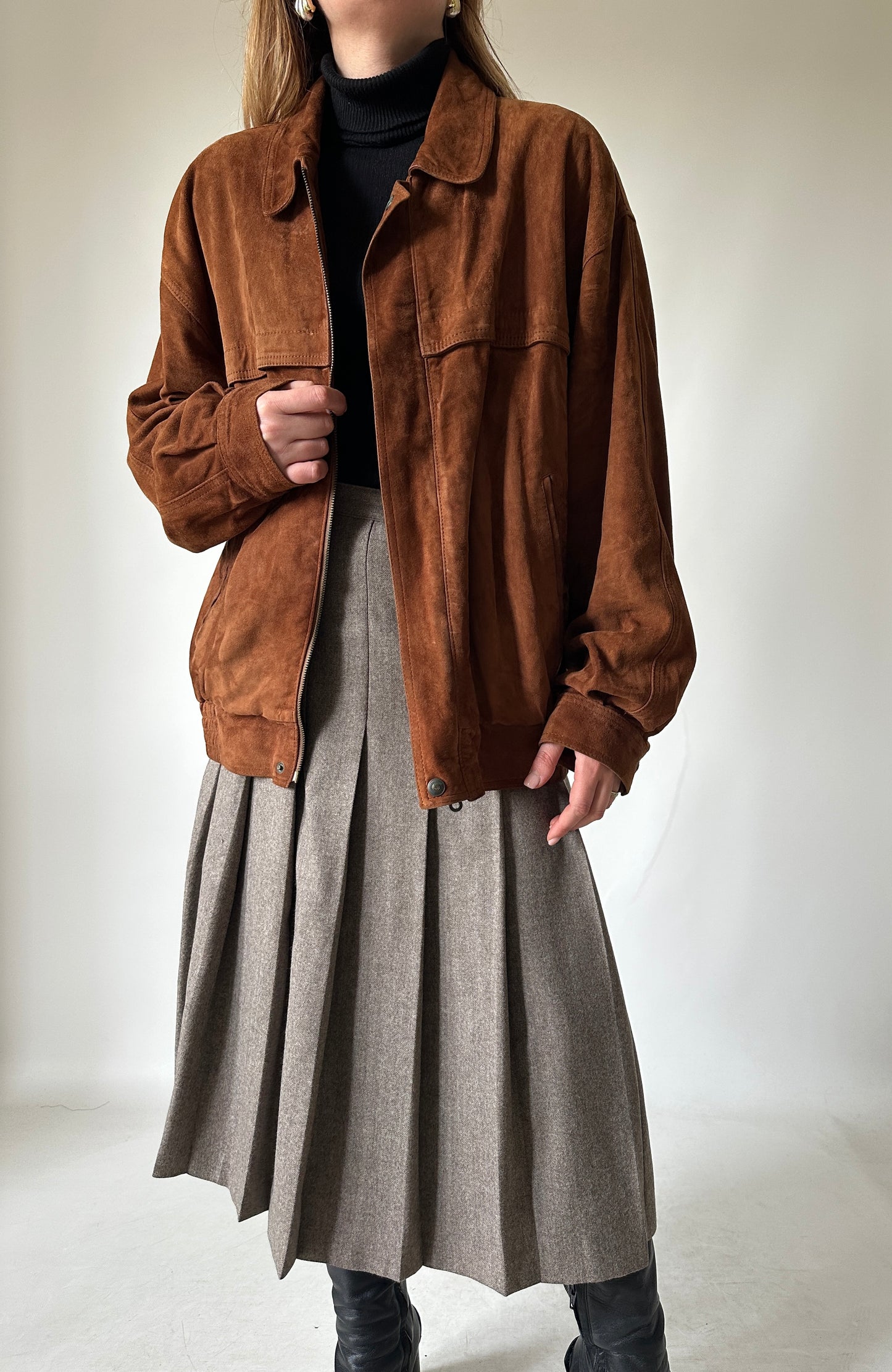 Dark brown suede bomber