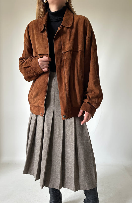 Dark brown suede bomber