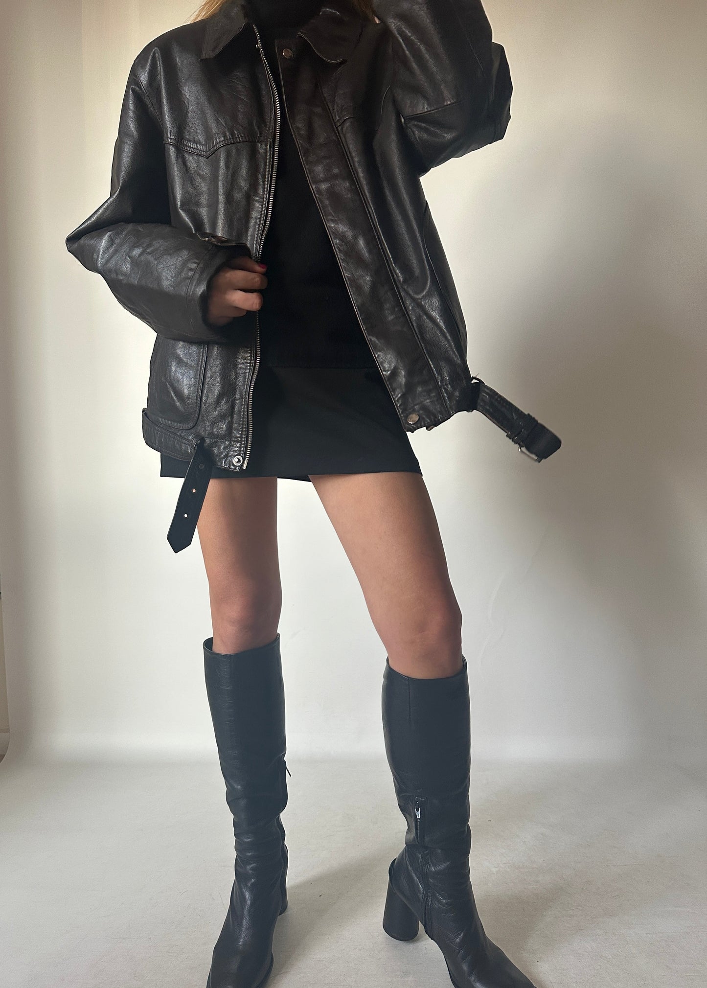 Beautiful leather dark chocolate biker