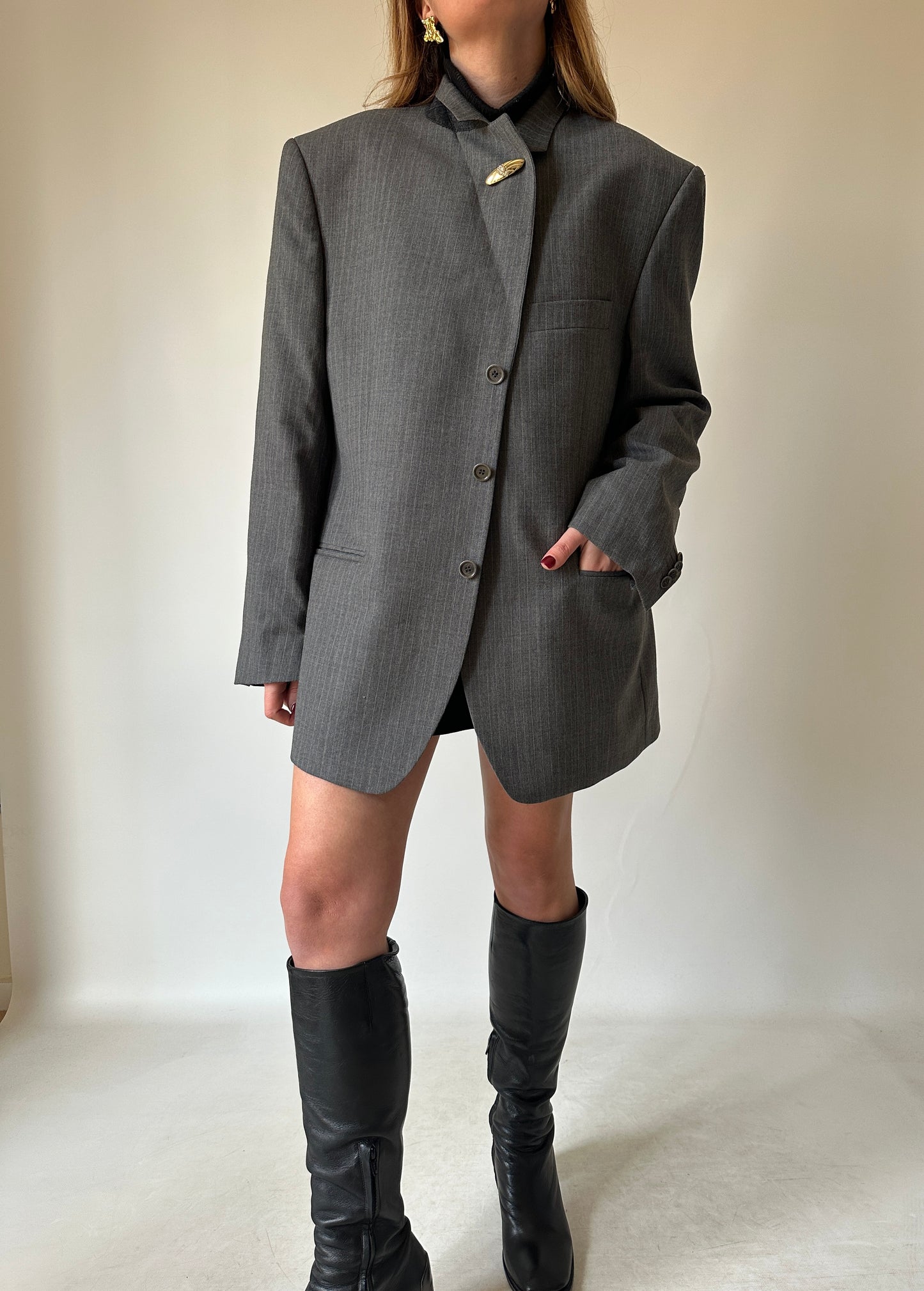 LEBOLE oversize light wool grey blazer