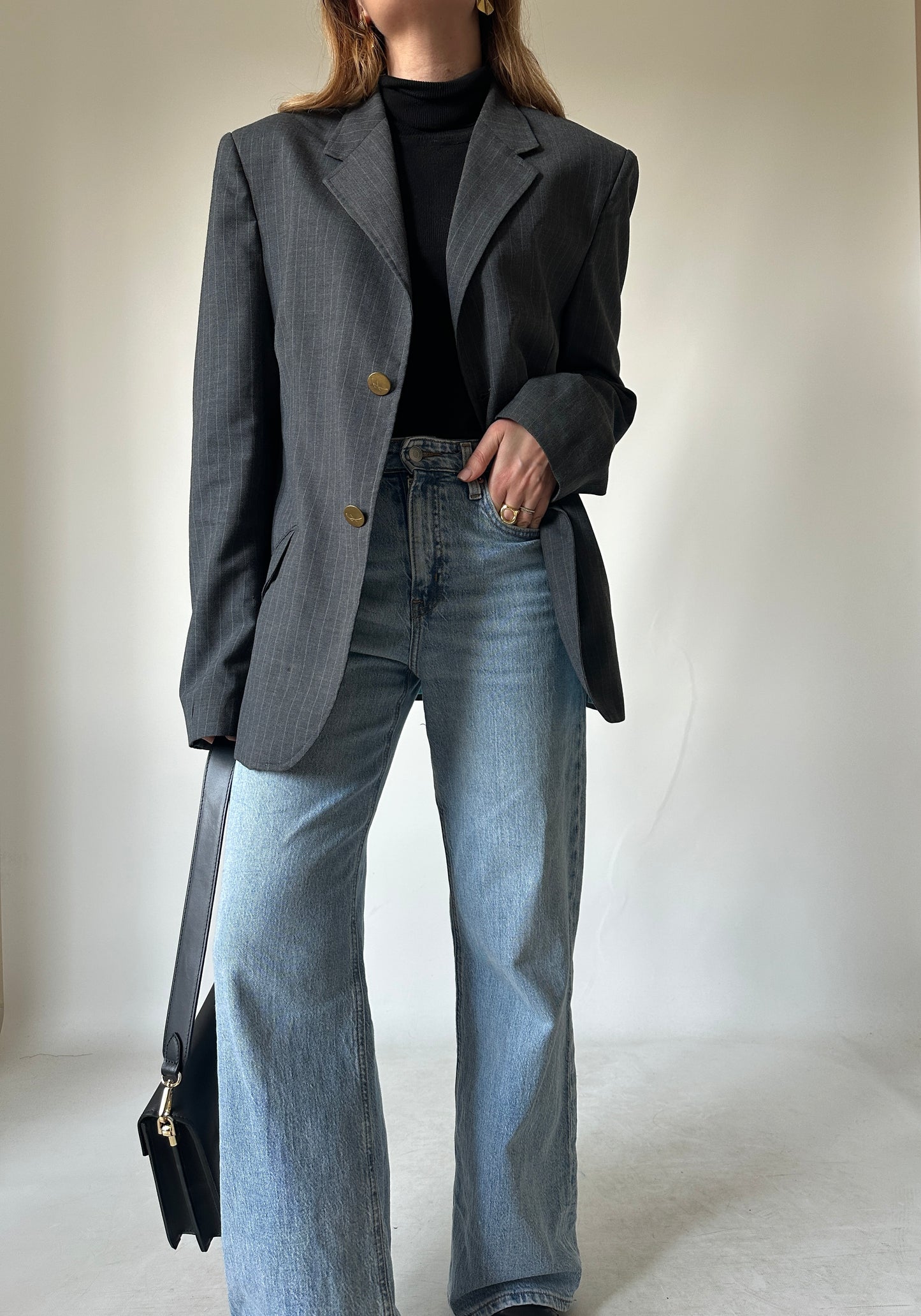 Blazer gessato in fresco lana