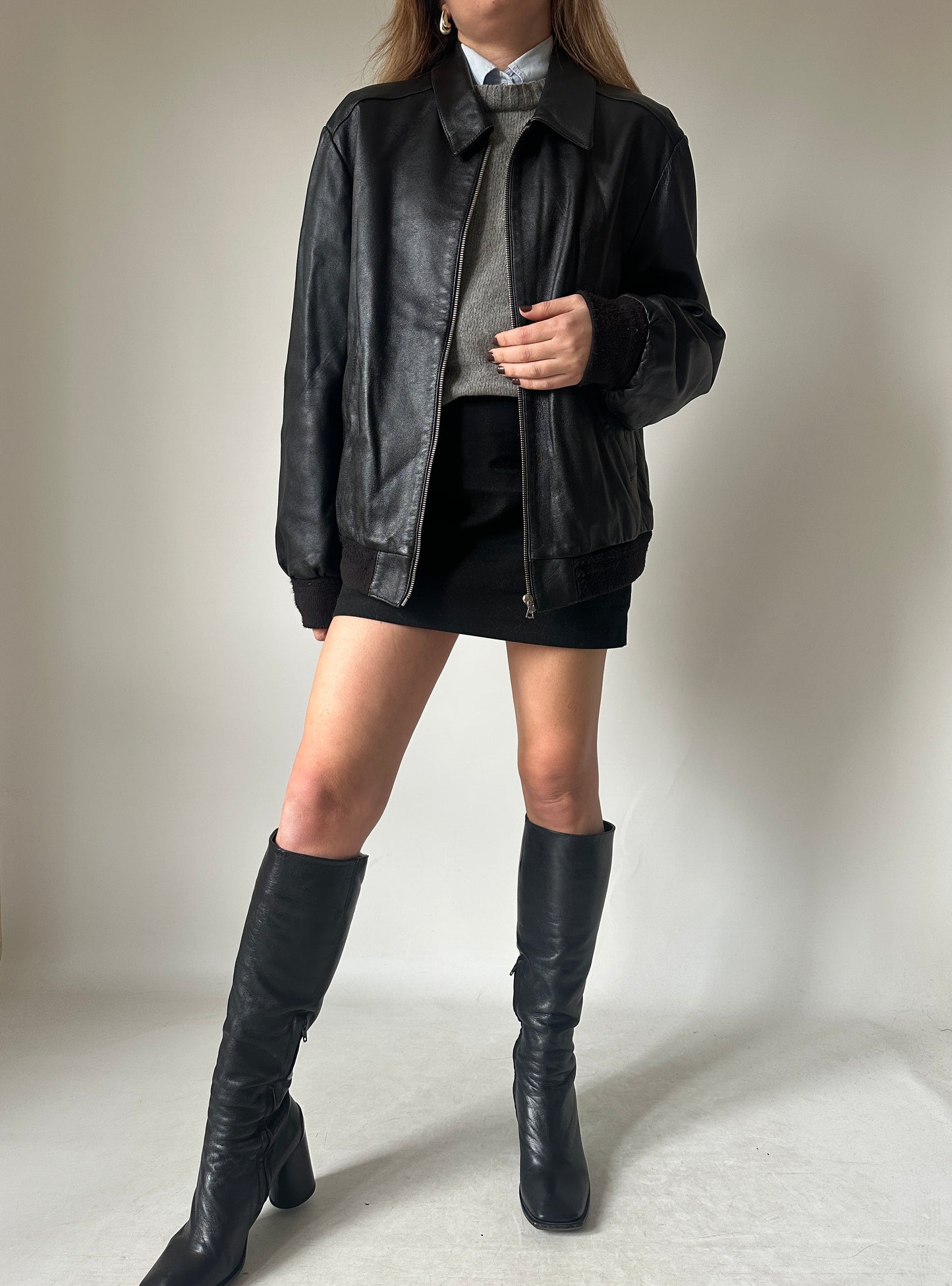 Soft leather black bomber
