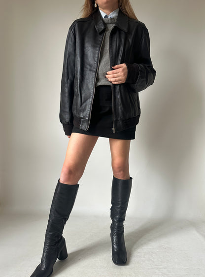 Soft leather black bomber
