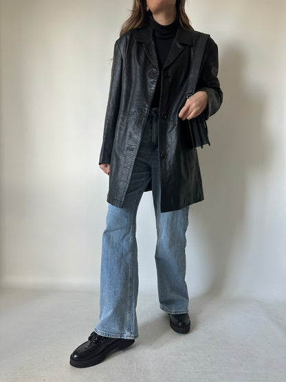 Minimal black leather jacket
