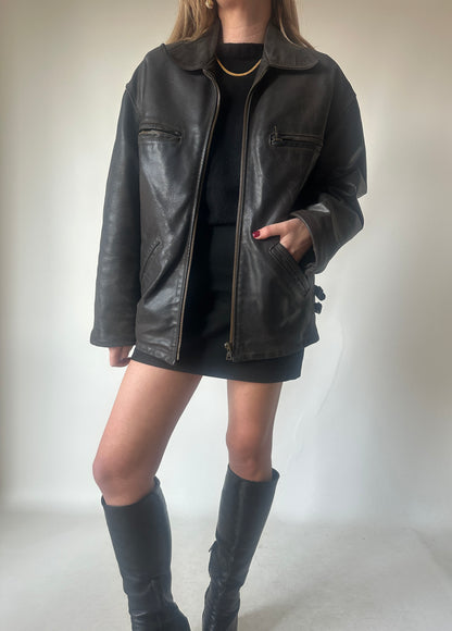 Chocolate distressed leather biker