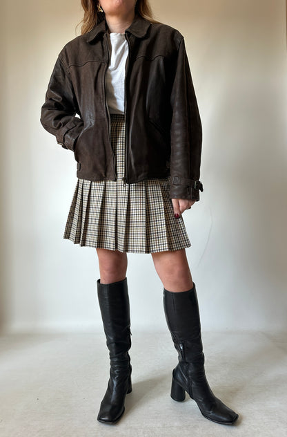 Chocolate petite leather bomber