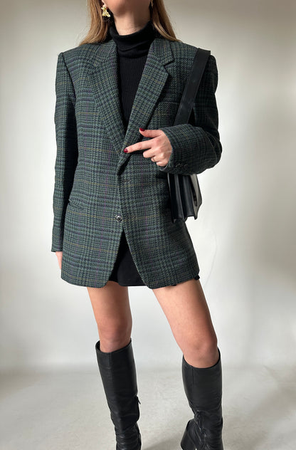 Pied de poule navy and green blazer