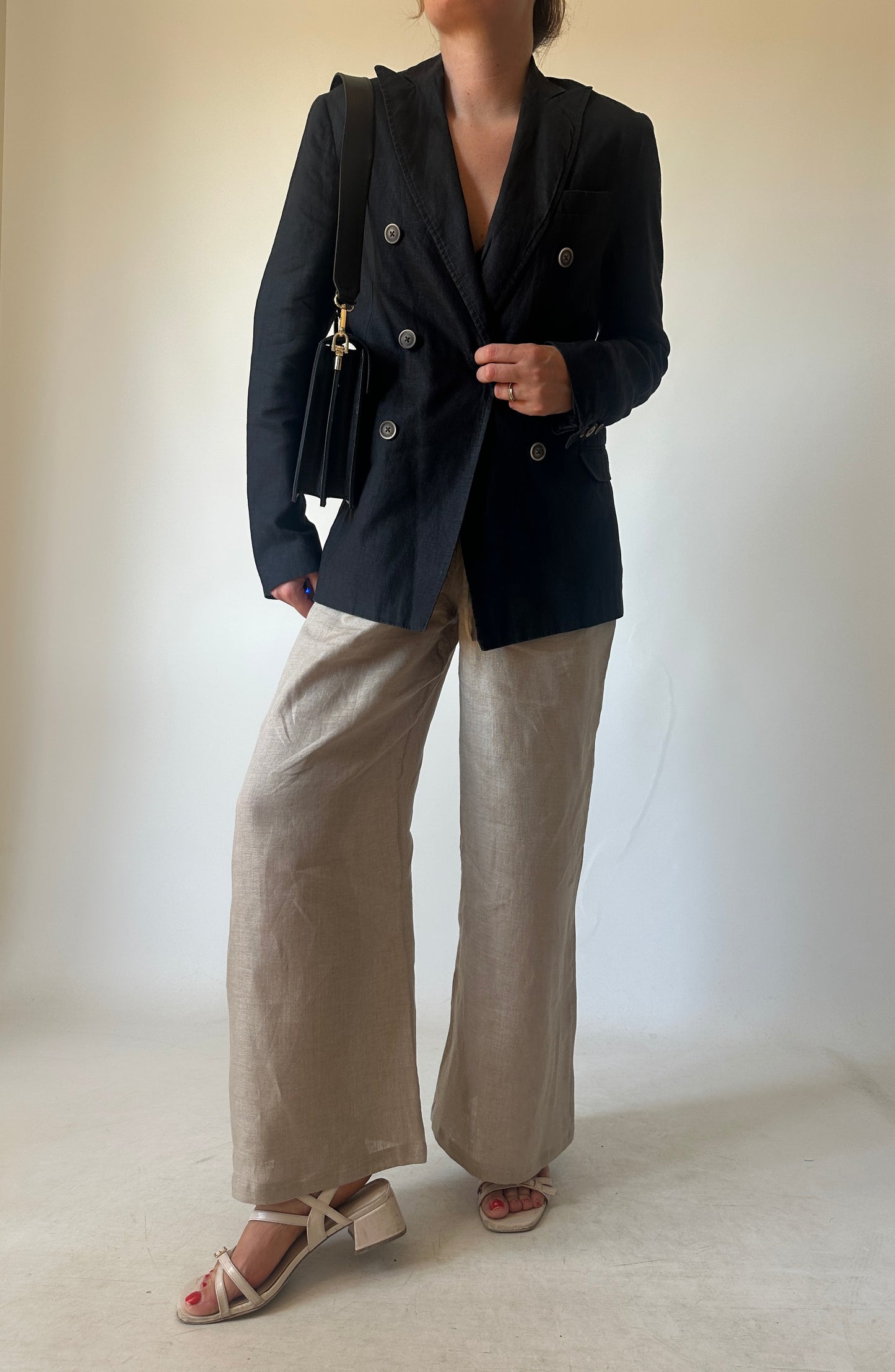 Blazer petite in lino nero