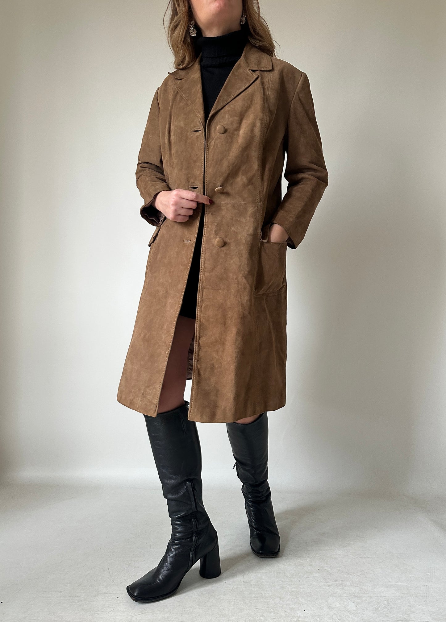 Long suede petite trench