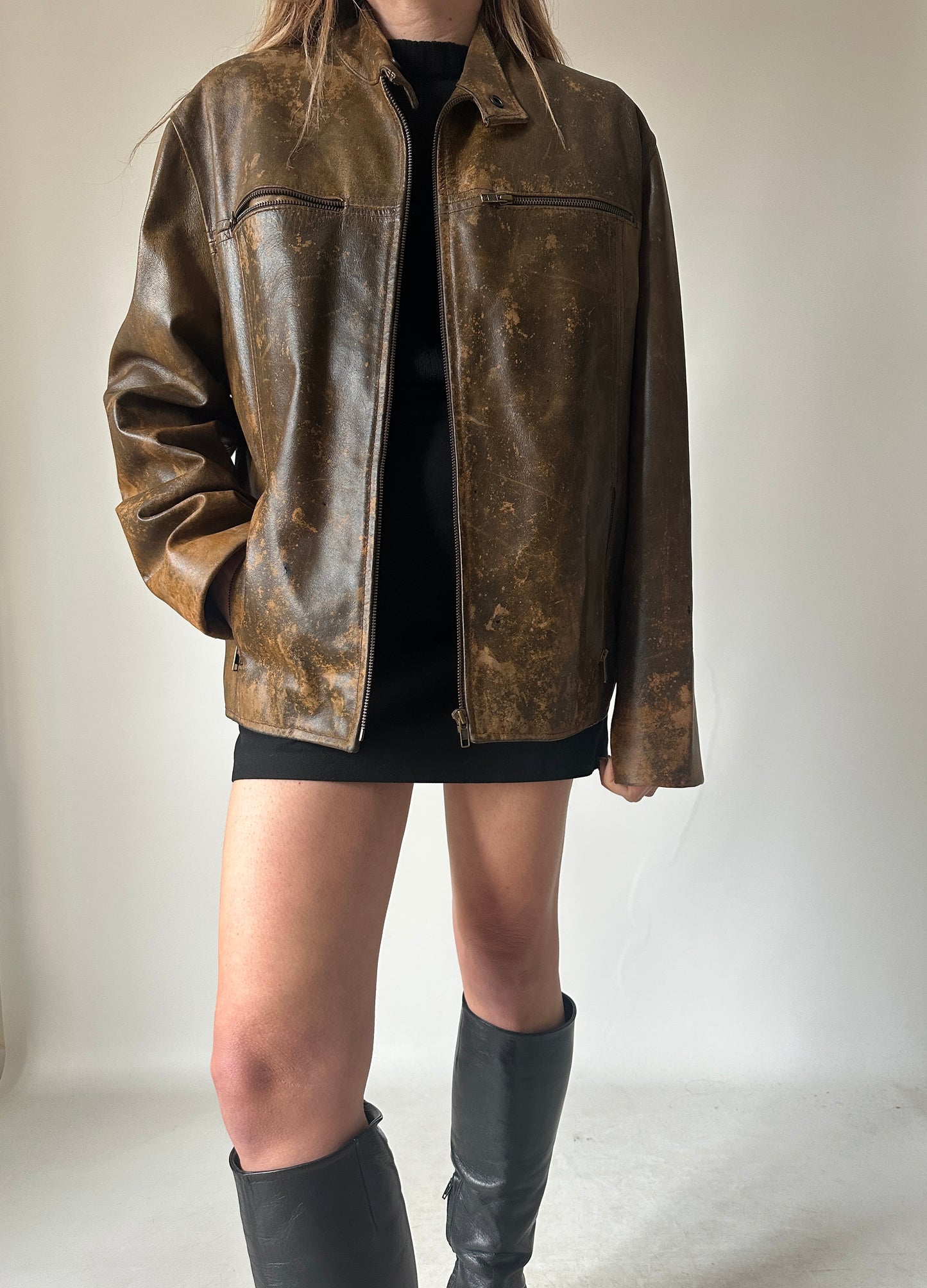 Dreamy distressed rusted leather biker