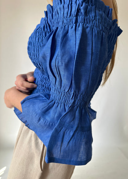 Top Dafne in lino - blu