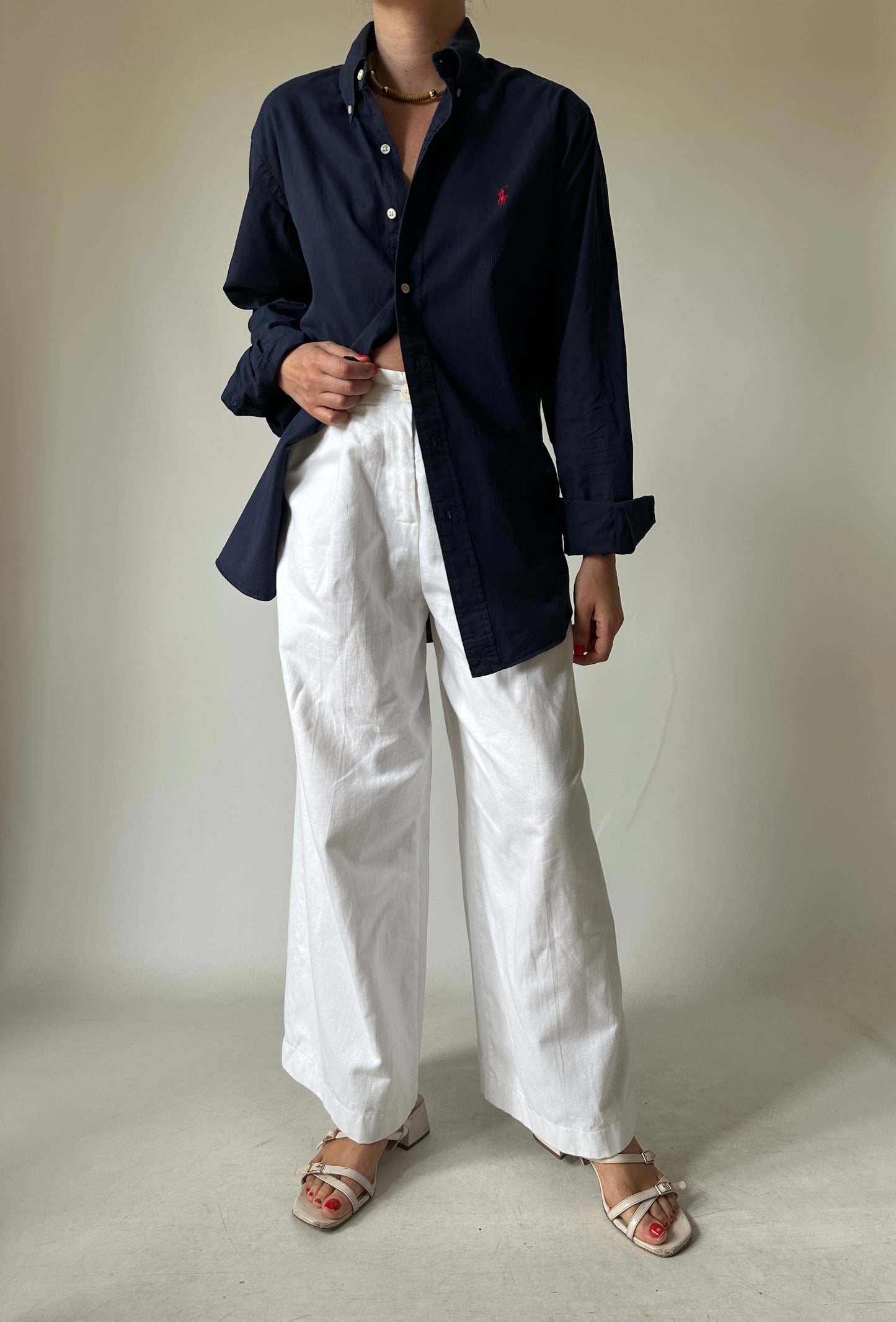 RALPH LAUREN navy petite shirt