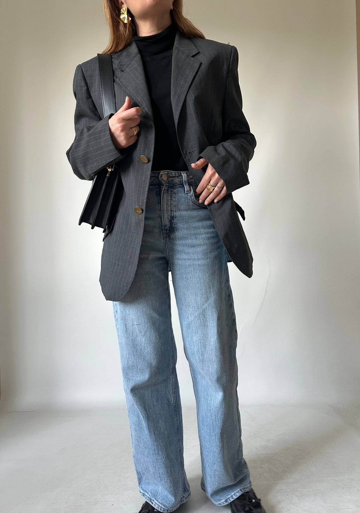 Blazer gessato in fresco lana