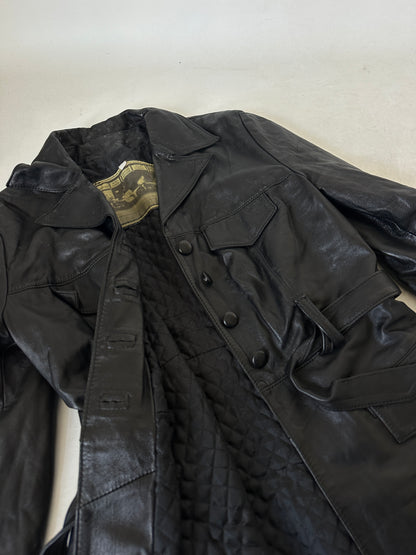 Giaccone in pelle nero con cintura