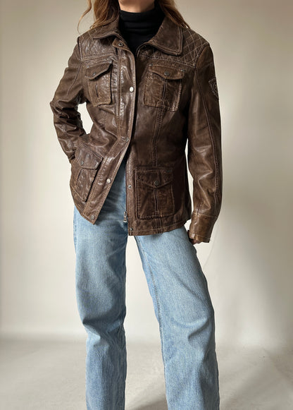 Distressed brown leather jacket