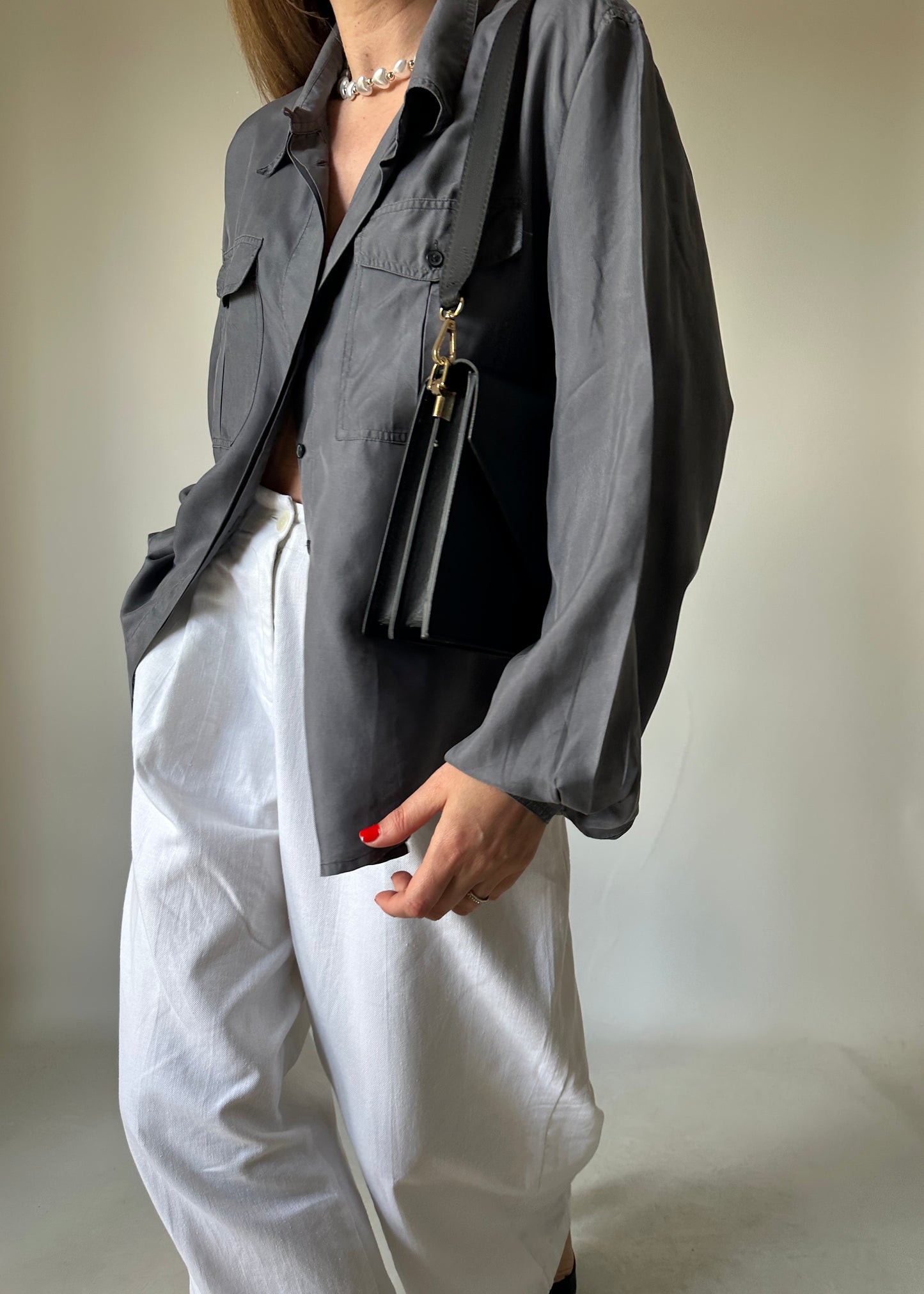 Grey oversize 100% silk shirt