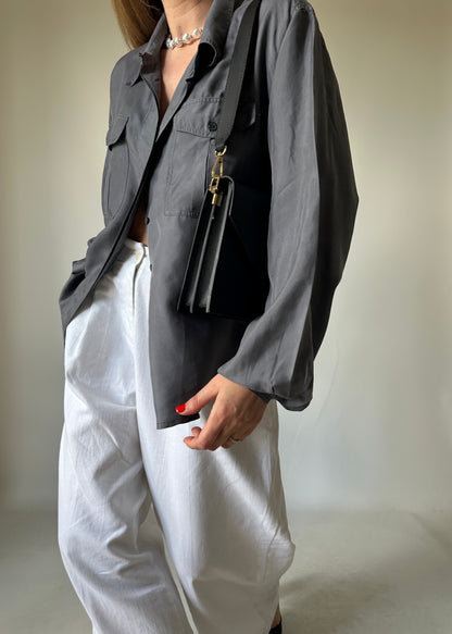Grey oversize 100% silk shirt