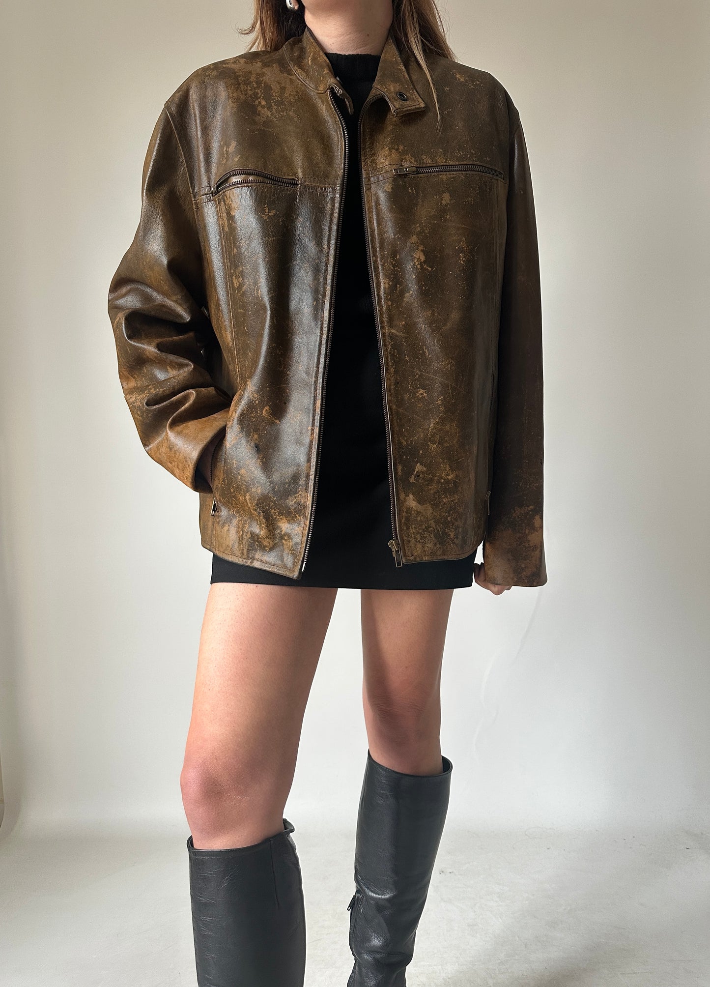 Dreamy distressed rusted leather biker