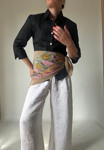 Foulard stampato rosa e beige pura seta