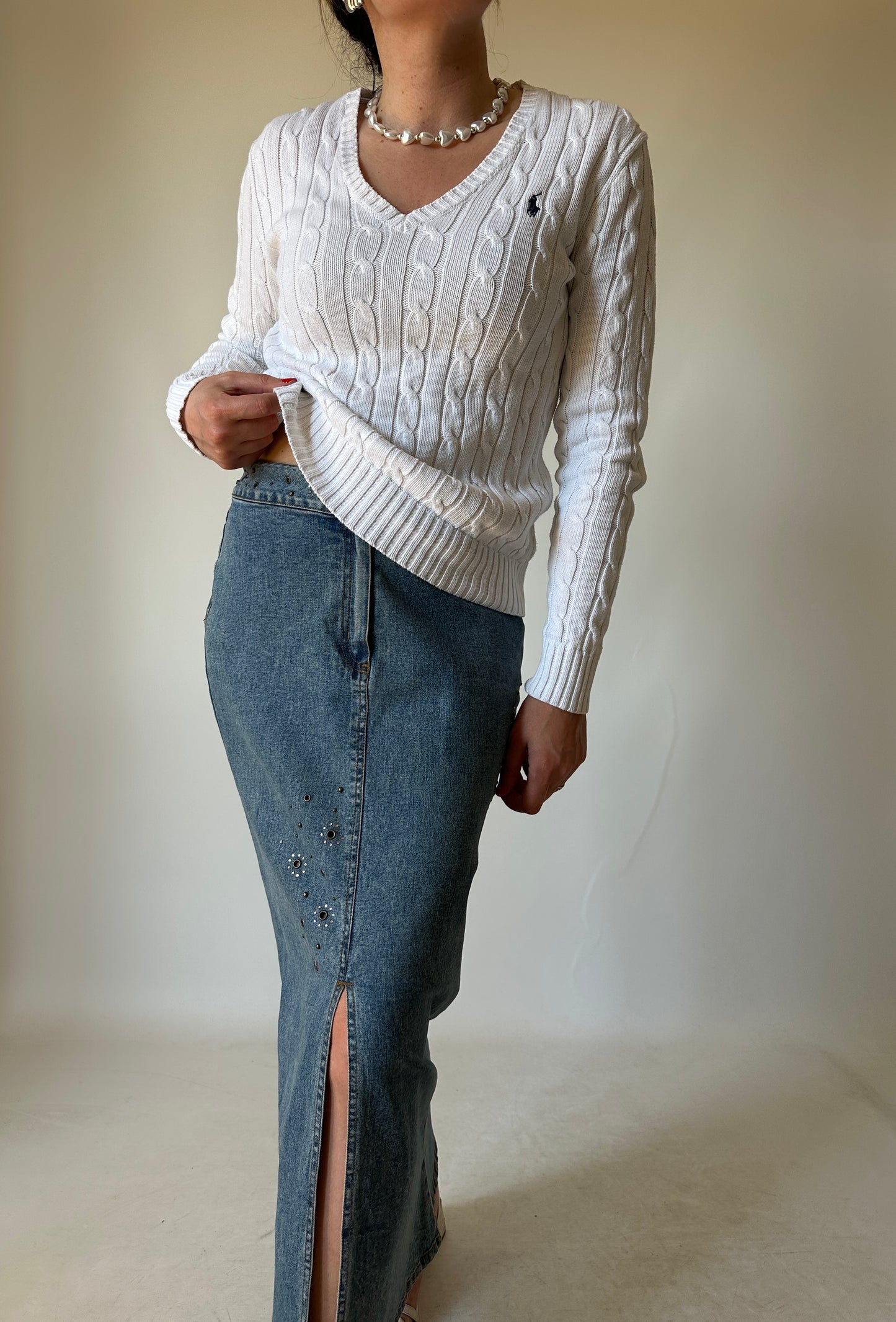 RALPH LAUREN white cable-knit sweater