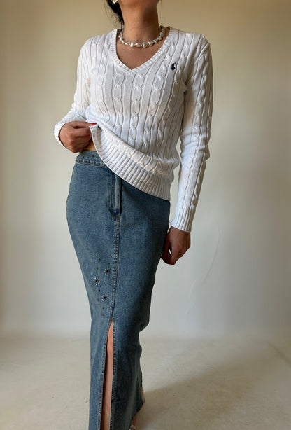 RALPH LAUREN white cable-knit sweater