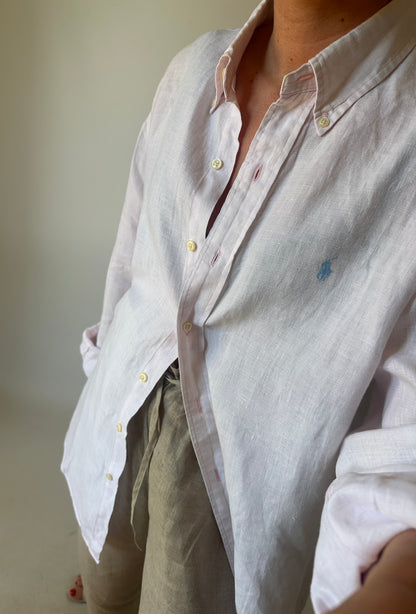 RALPH LAUREN camicia in lino rosa pallido