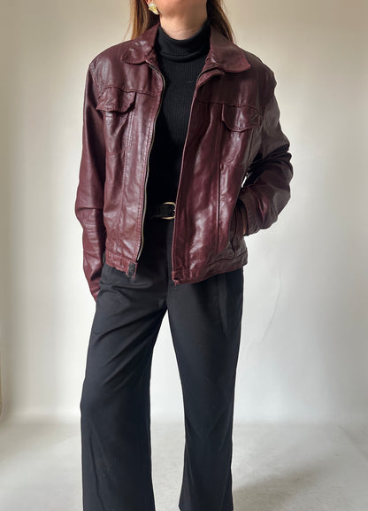 Burgundy minimal leather jacket