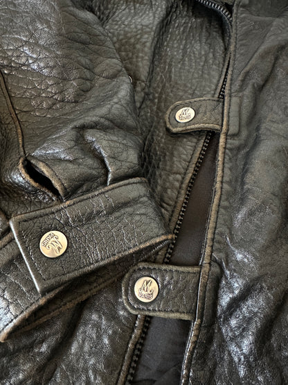 Oversize Paris black leather bomber