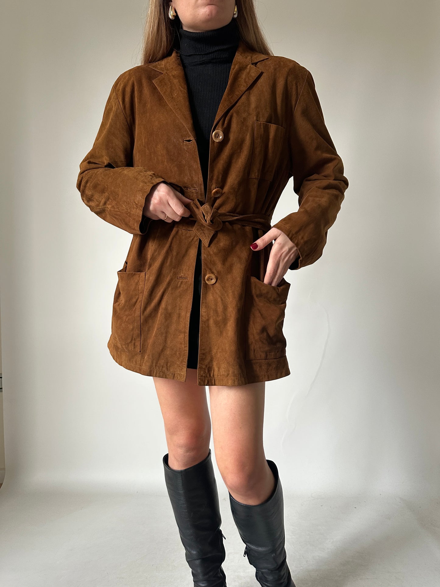 Suede petite jacket with belt