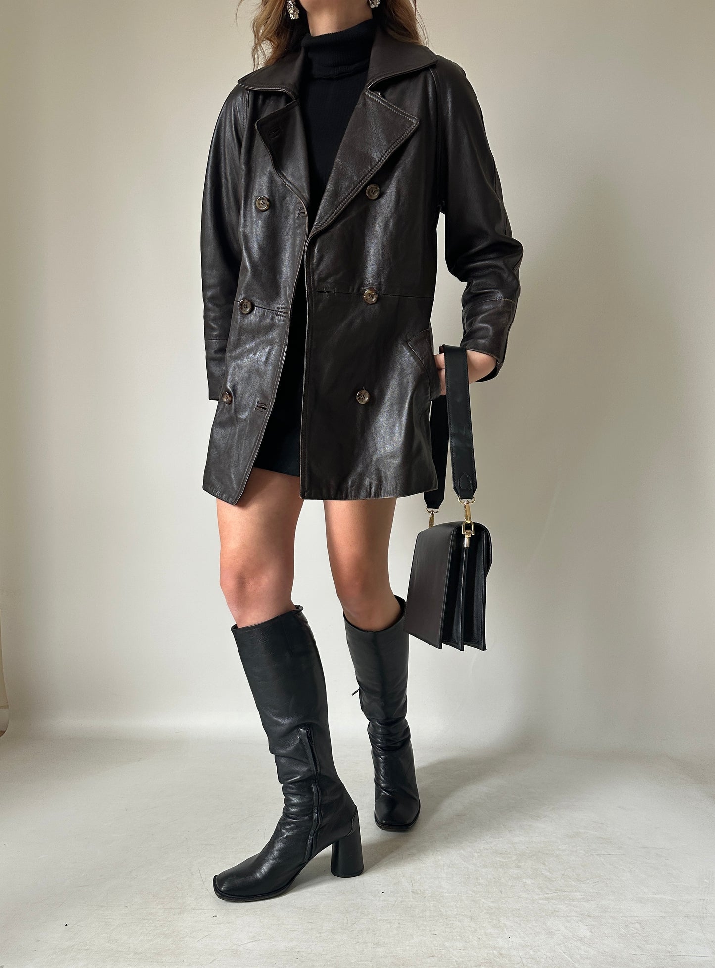 Chocolate petite leather jacket