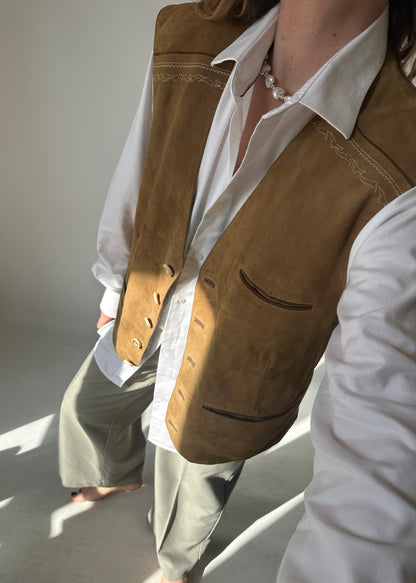 Camel suede vest