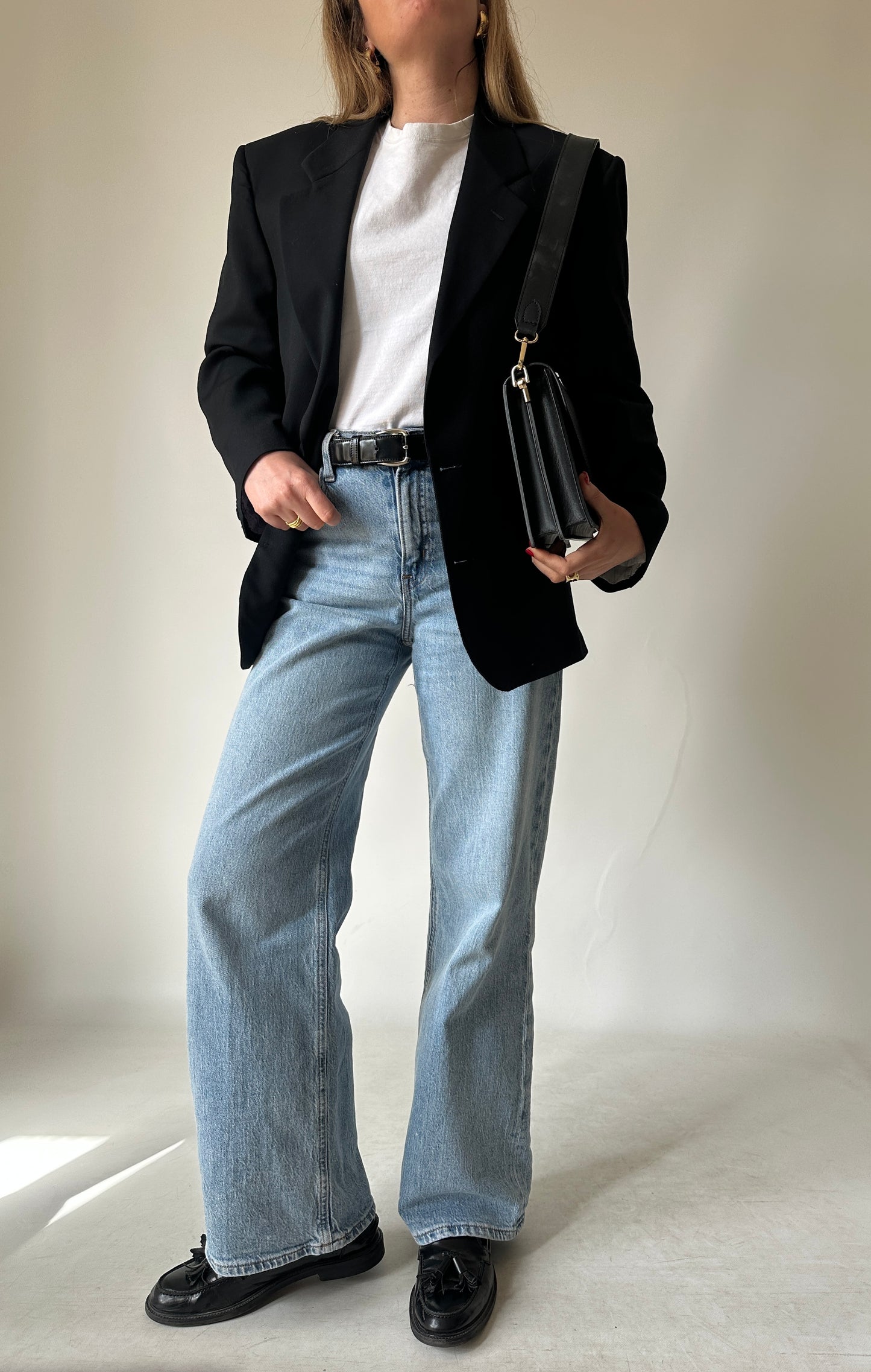 Blazer nero fresco lana merinos