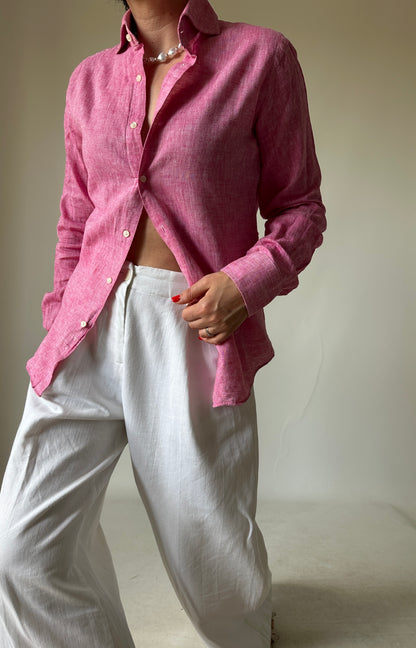 Tailored 100% linen pink shirt