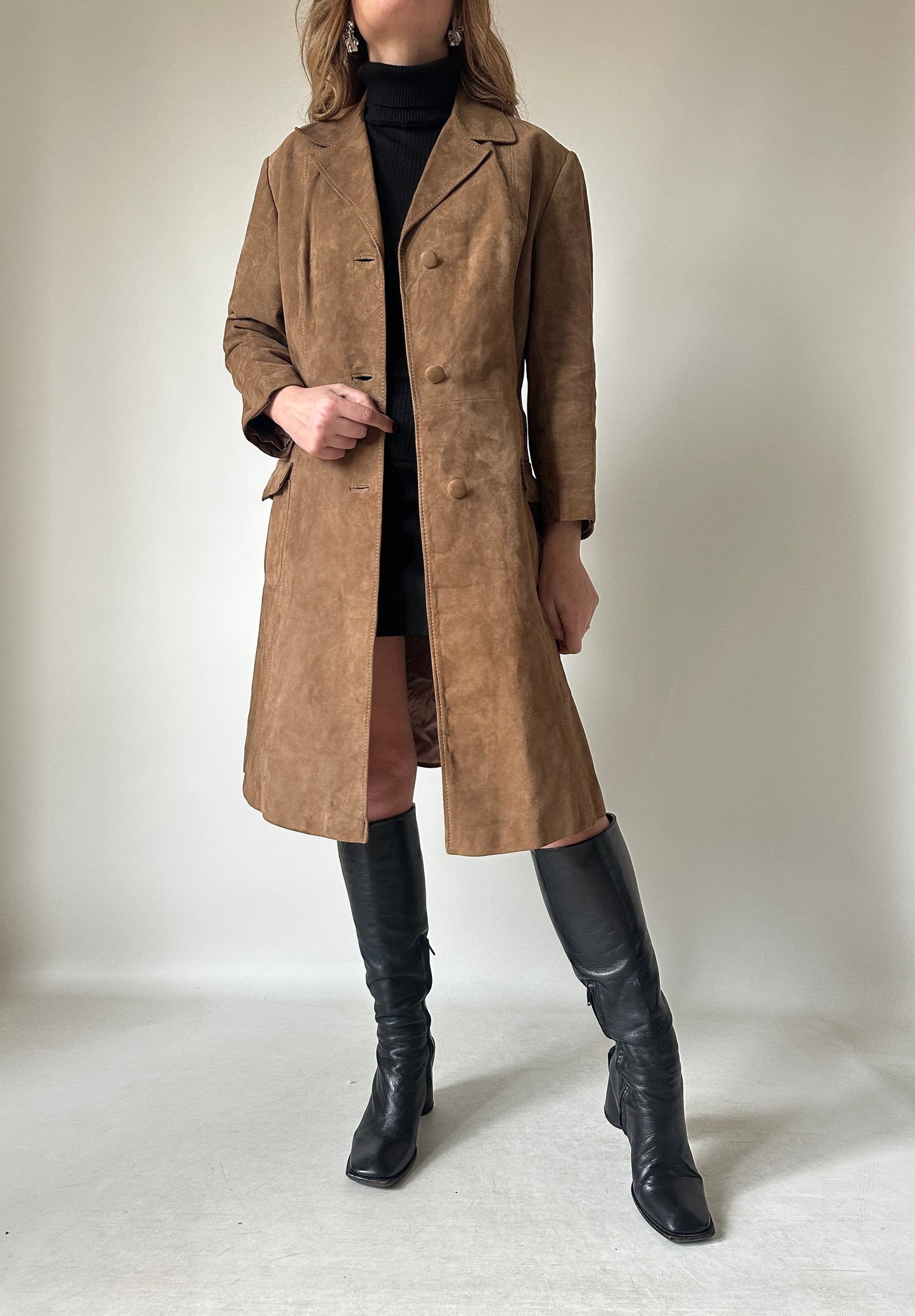 Long suede petite trench